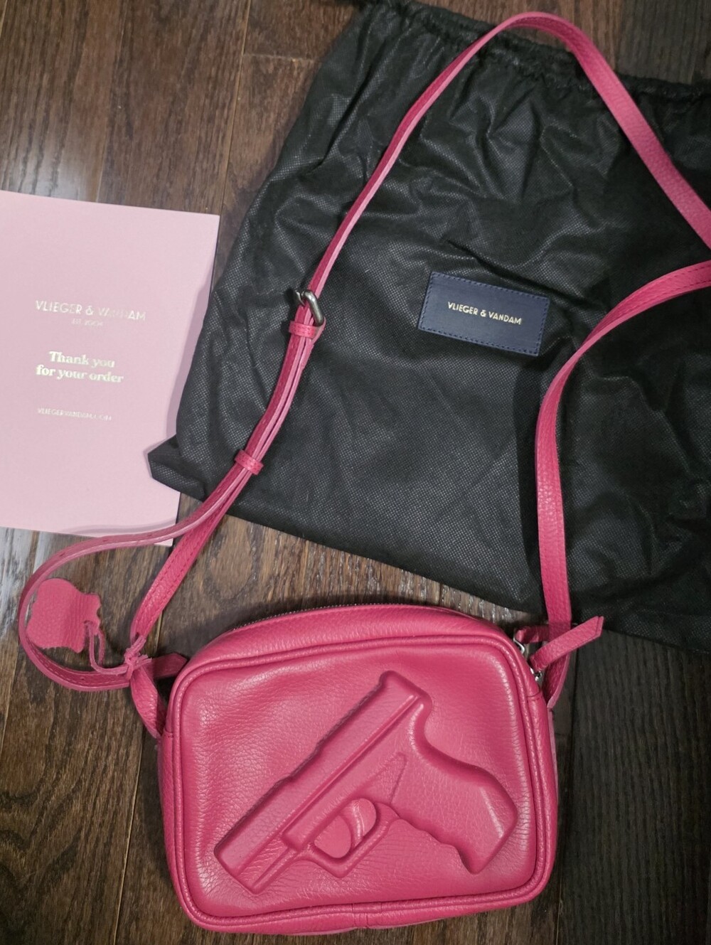 Vlieger & Vandam Pink Leather 'Gun' Camera Crossbody Purse